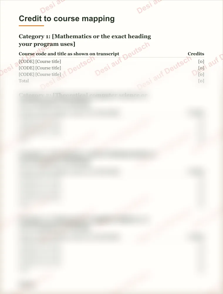 The first page of the credit mapping template, watermarked.